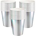 EaciTown 30 Pcs Disco Party Cups Iridescent Paper Cups Color Changing Rainbow Silver Mermaid Unicorn Themed Birthday Party Supplies 9OZ
