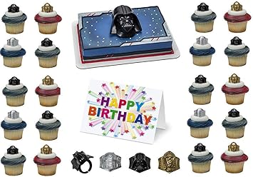 Amazon Co Jp スターウォーズ ケーキトッパーセット カップケーキ 24ピース 誕生日用品 景品 グッディーとバースデーカード ダースベイダー 27ピース 食品 飲料 お酒