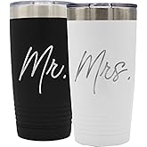 My Personal Memories Mr and Mrs Set of 2 Stainless Steel Powder Coated Double Wall Vacuum Insulated Travel Tumbler (Black Mr White Mrs 20 oz Set of 2)
