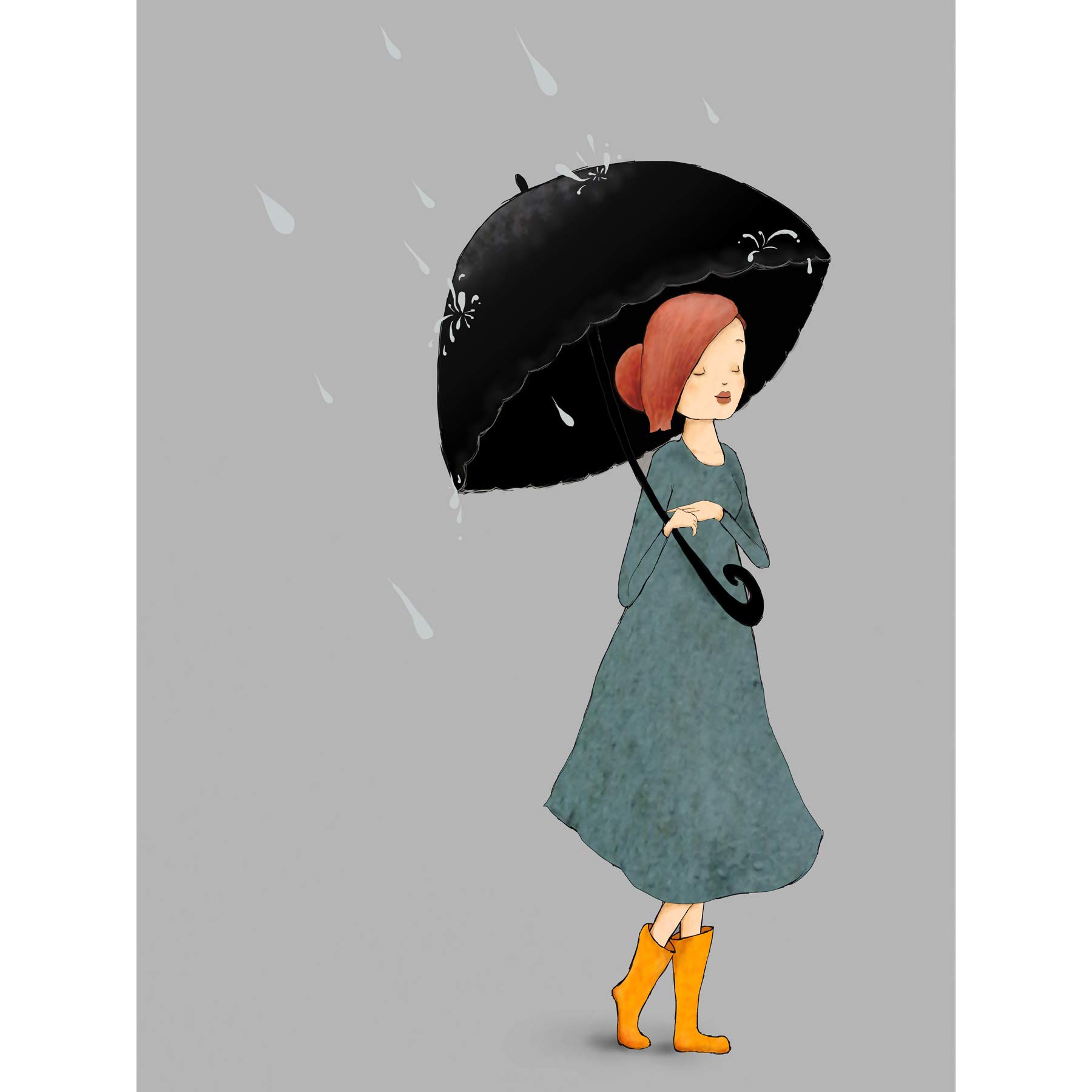 Wee Blue Coo Girl In Rain Illustration Large Wall Art Print Canvas Premium Poster