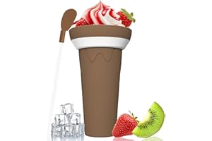 LATIBELL Slushie Maker Cup - Slushie Cup Maker Squeeze Cool Stuff Double Layer Silicone Slush Cup 16.9 Ounce Summer Cooling Cup with Straw and Spoon Coco Creme