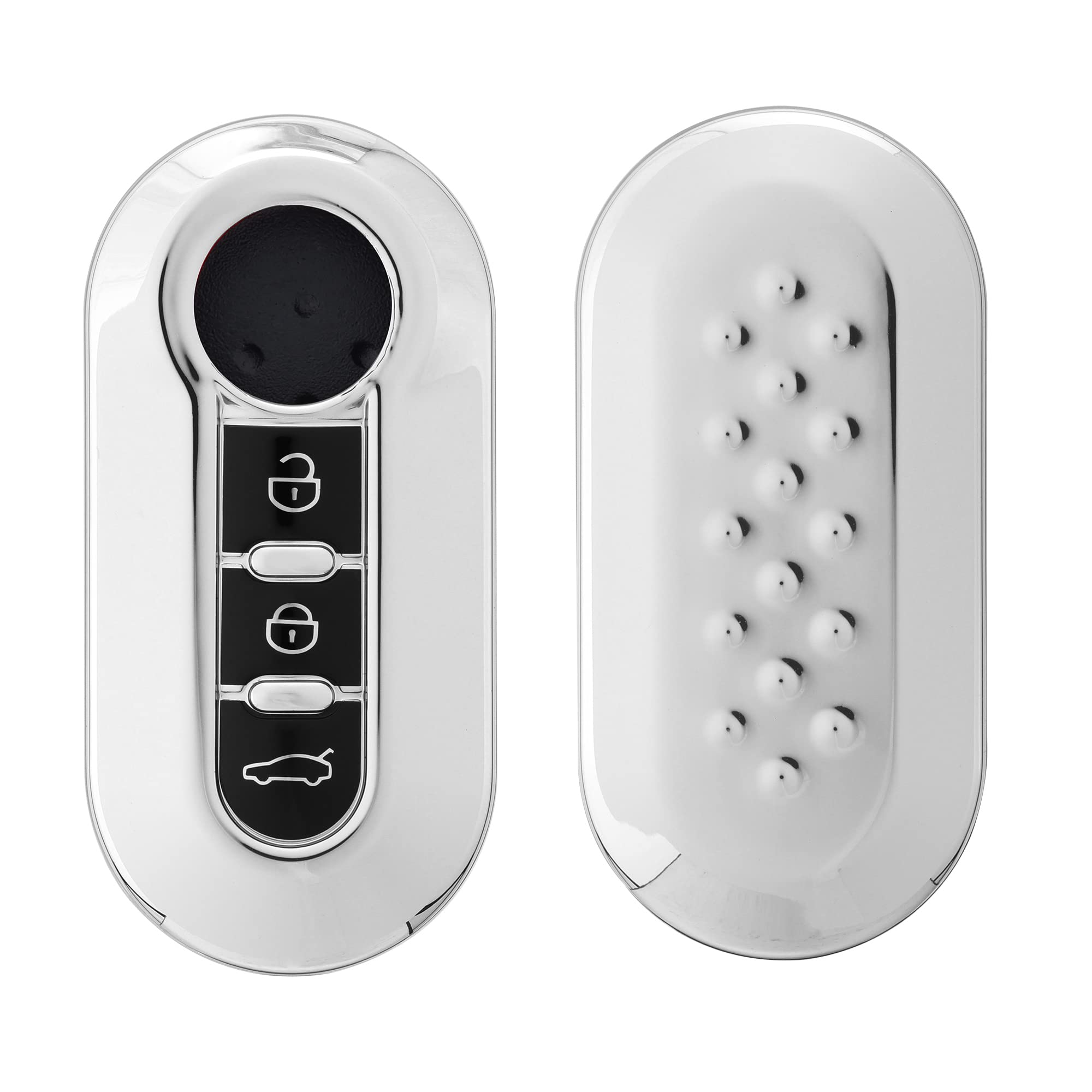 kwmobile Key Cover Compatible with Fiat Lancia 3 Button Car Flip Key - Soft TPU Car Key Fob Protector Case - Silver High Gloss