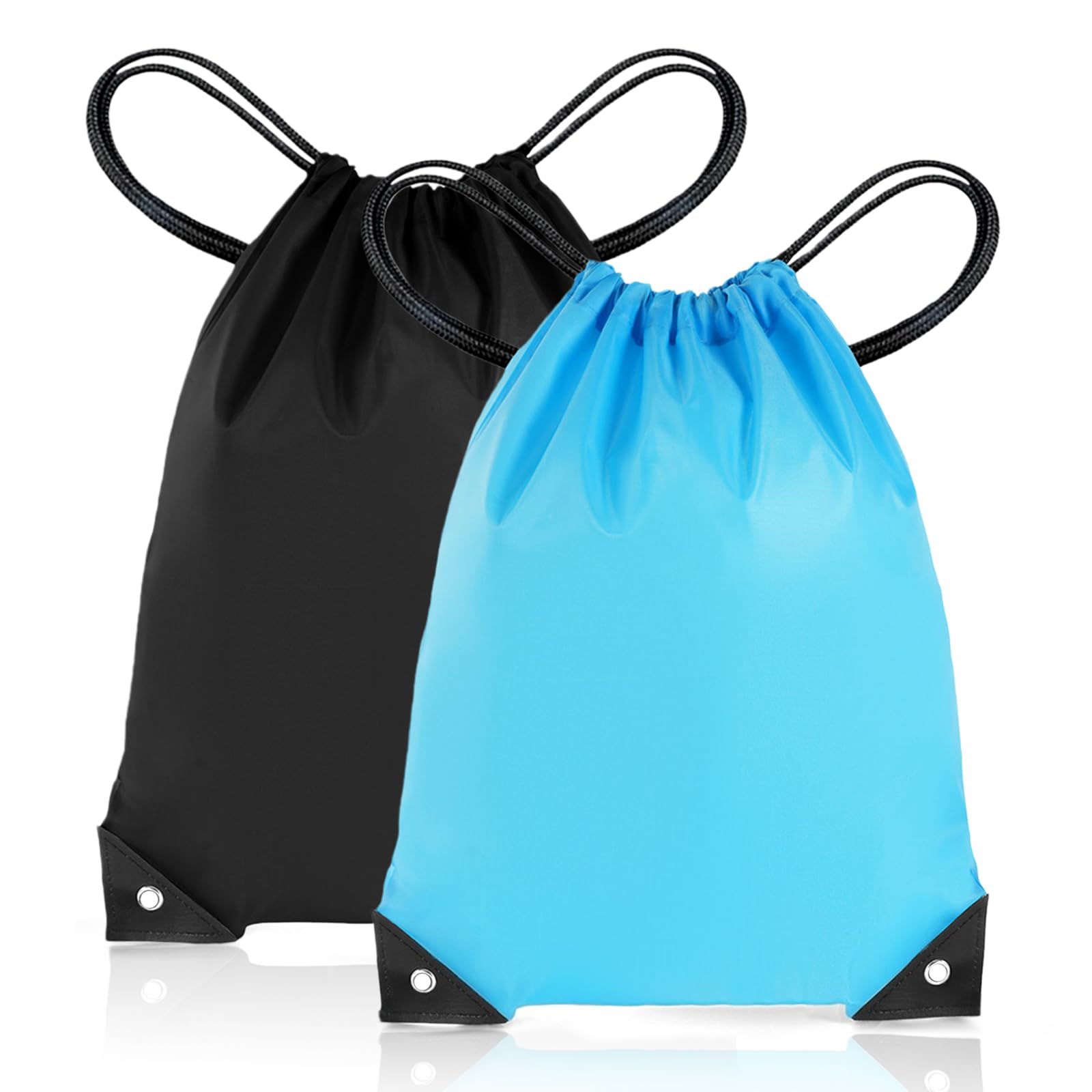 flintronic 2PCS Drawstring Bags, Drawstring Backpack Bags for Gym Sport Sack, Large PE Bag, String Backpacks for Beach, Travel, Swimming, Holiday-(Black+Blue)