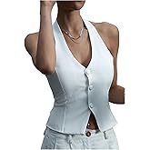SOLY HUX Women's Button Down Suit Vest Halter V Neck Backless Waistcoat Sleeveless Tank Tops
