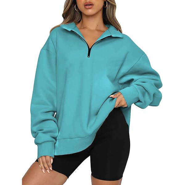 Oyamiki Womens Oversized Sweatshirt Long Sleeve Quarter Zip Collar