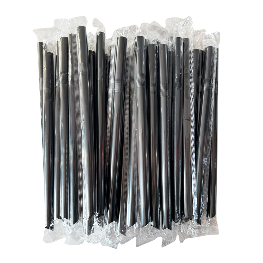 Photo 1 of 100 pcs Flexible Drinking Straws Individually Wrapped,0.39inch Extra-wide Bendy Straws, Bubble Boba Milkshake Smoothie (100, black)