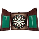 Trademark Poker Dart Board Cabinet Set with 18&rdquo; Dartboard, Walnut, 20&rdquo;x25&rdquo; | Comes with 6 Steel-Tip Darts and Chalkboard Scoring for Game Rooms, Man Caves, and Home Bars