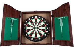 Dart Board Cabinet Set with 18-inch Dartboard, 6 Steel-Tip Darts, and Chalkboard Scoring for Game Rooms, Man Caves, and Home Bars by Trademark Poker