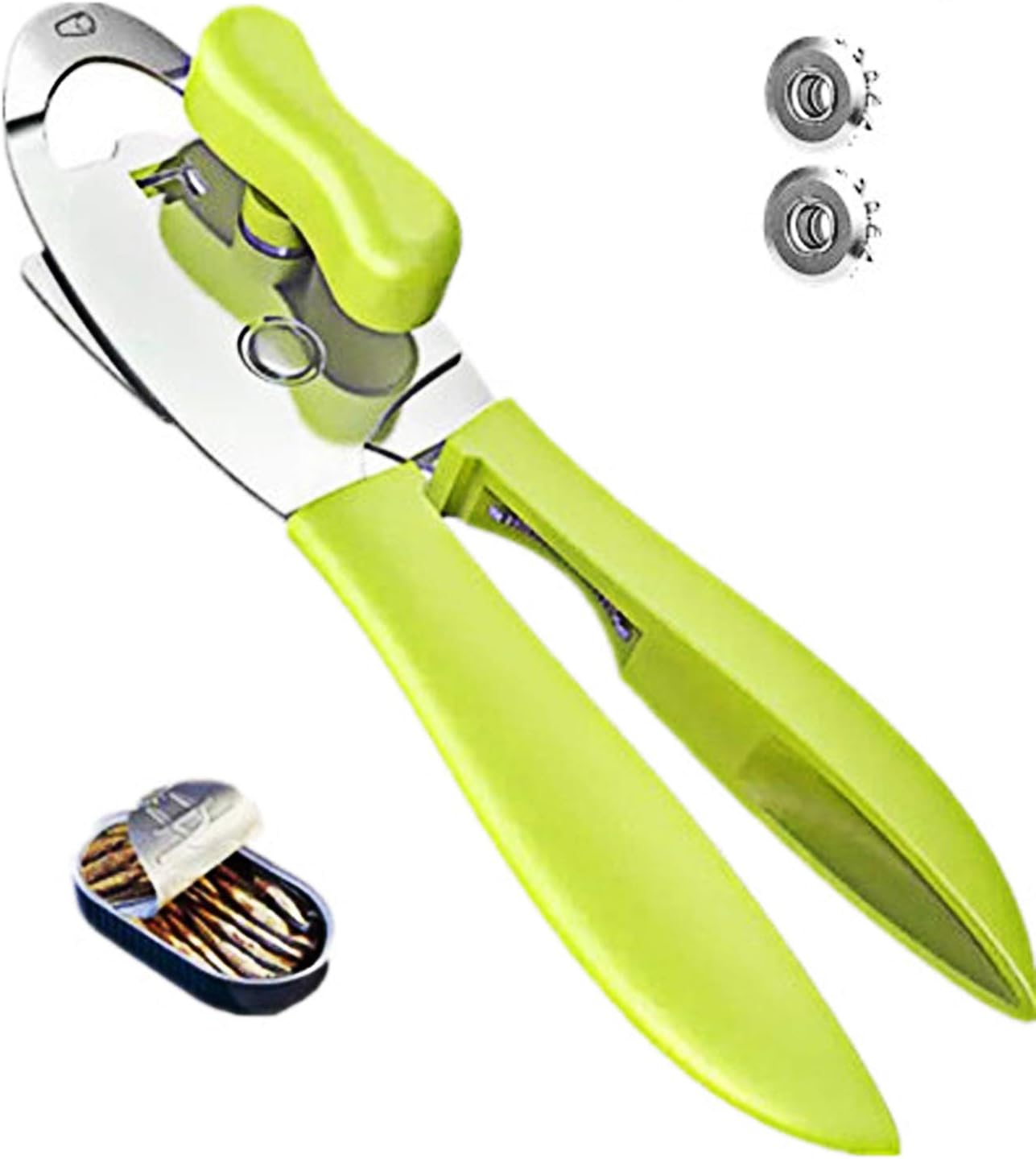 Can Opener Manual, Stainless Steel Jar Bottle Opener with Comfort Grips, Smooth Edge-Ultra Sharp Cutting Tools with 2 Spare Blades