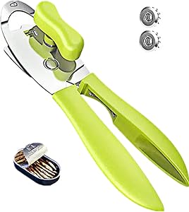 Can Opener Manual, Stainless Steel Jar Bottle Opener with Comfort Grips, Smooth Edge-Ultra Sharp Cutting Tools with 2 Spare Blades