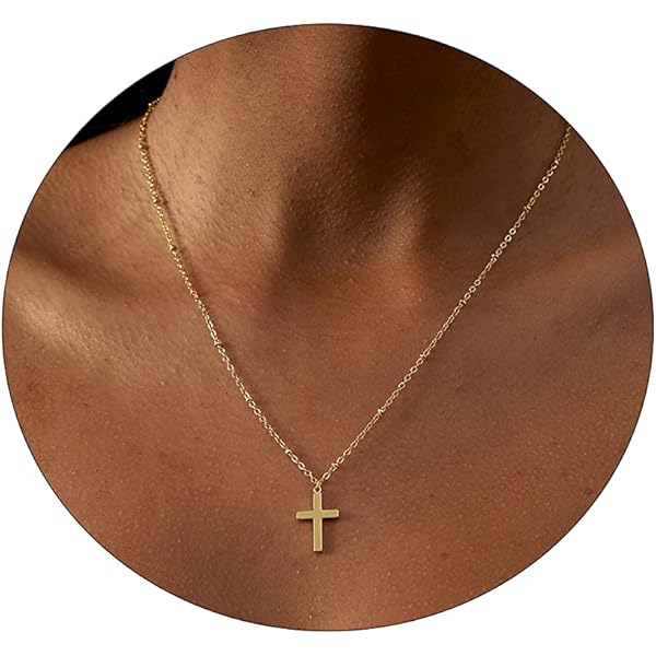Mauzew Colliers avec pendentifs en croix plaqués or 18 carats pour femmes - Colliers ras du cou simples avec petites croix latérales délicates - Collier à chaîne dorée délicate - Collier minimaliste