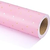 WRAPAHOLIC Valentine's Day Wrapping Paper - Mini Roll - 17 Inch X 33 Feet - Sweet Gold Foil Pink Love Heart Design for Valentine's Day, Wedding, Anniversary, Birthday, Baby Shower