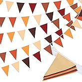 Brown Orange Yellow Pennant Banner Garland Bunting Decorations for Happy Fall Thanksgiving Autumn Harvest Festival Wedding Birthday Party Home Outdoor 33Feet 30Flags