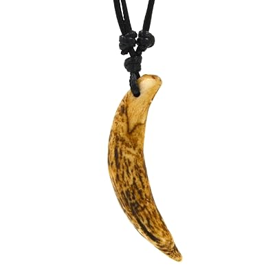 HZMAN Mens Real Teeth Pendant Necklace Wild Boar Tusks Tribal Amulet