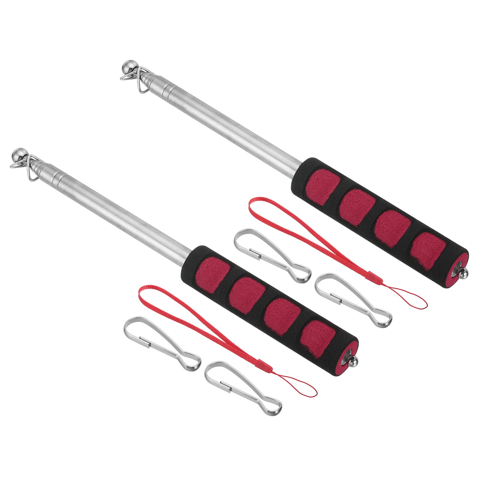 PATIKIL 1.2M/4Feet Telescopic Handheld Flagpoles, 2Set Retractable Teachers Pointer Stick Banner Flag Pole with Sponge Handle for Tour Guide Teaching Red