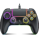 GUOC RGB Wired Controller for PS5/PS4 and PC with Hall Effect Trigger, 3.5mm Audio Jack, Support Tubro/Macro Function, Adjustable Dual Vibration 6-Axis Motion Control Gamepad