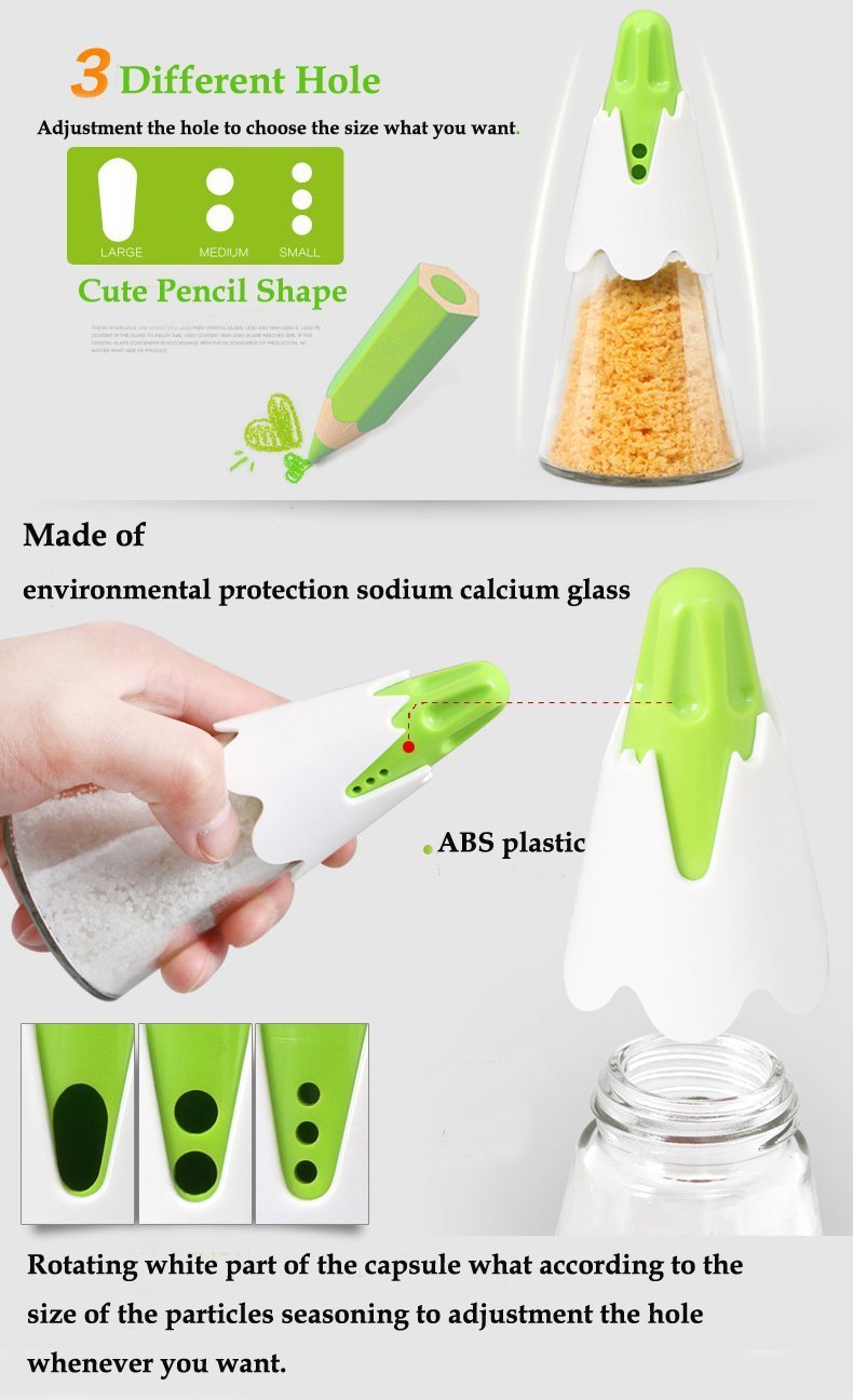 HILLPOW Spice Jars Storage Rack Seasonings Set 6 Glass Cute Pencil Shape Salt and Pepper Shakers for Kitchen Storage