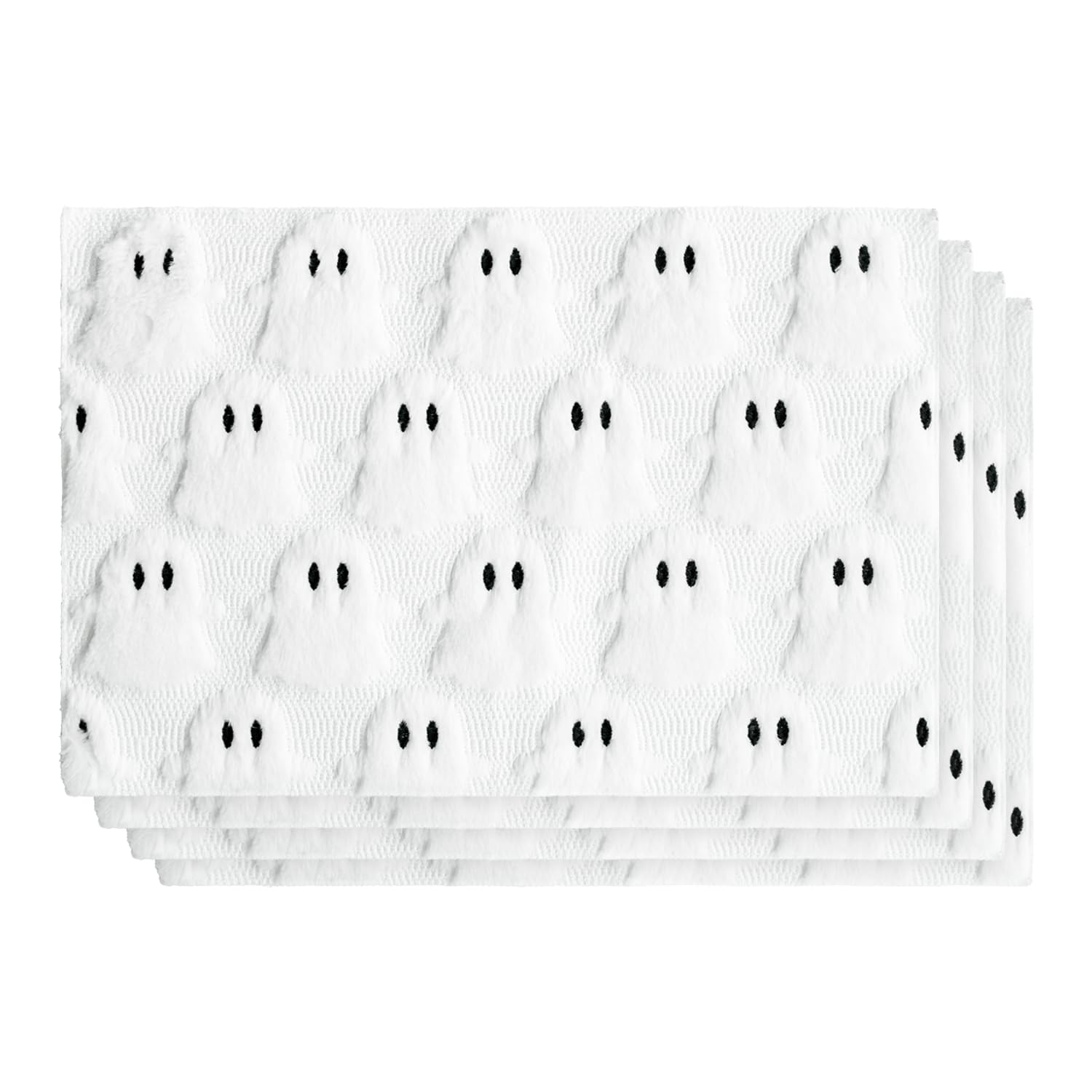 Photo 1 of Artoid Mode White Ghost Halloween Placemats Set of 4, 12x18 Inch Soft Plush Faux Fur Wool Holiday Table Mats for Party Kitchen Dining Decoration