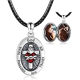 Zepmais Locket Necklace for Women - Sterling Silver Oval Turquoise Flower Lockets Pendant that Holds Pictures Vintage Jewelry Memorial Gifts for Women (Sacred Heart of Jesus)