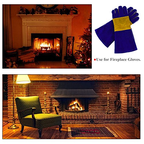 Welding Gloves Lined Leather Extreme Heat Resistant Double Insulation For Mig, Tig Welders, BBQ, Gardening, Camping, Stove, Fireplace and More - 16 in, Blue - Thumbnail 5