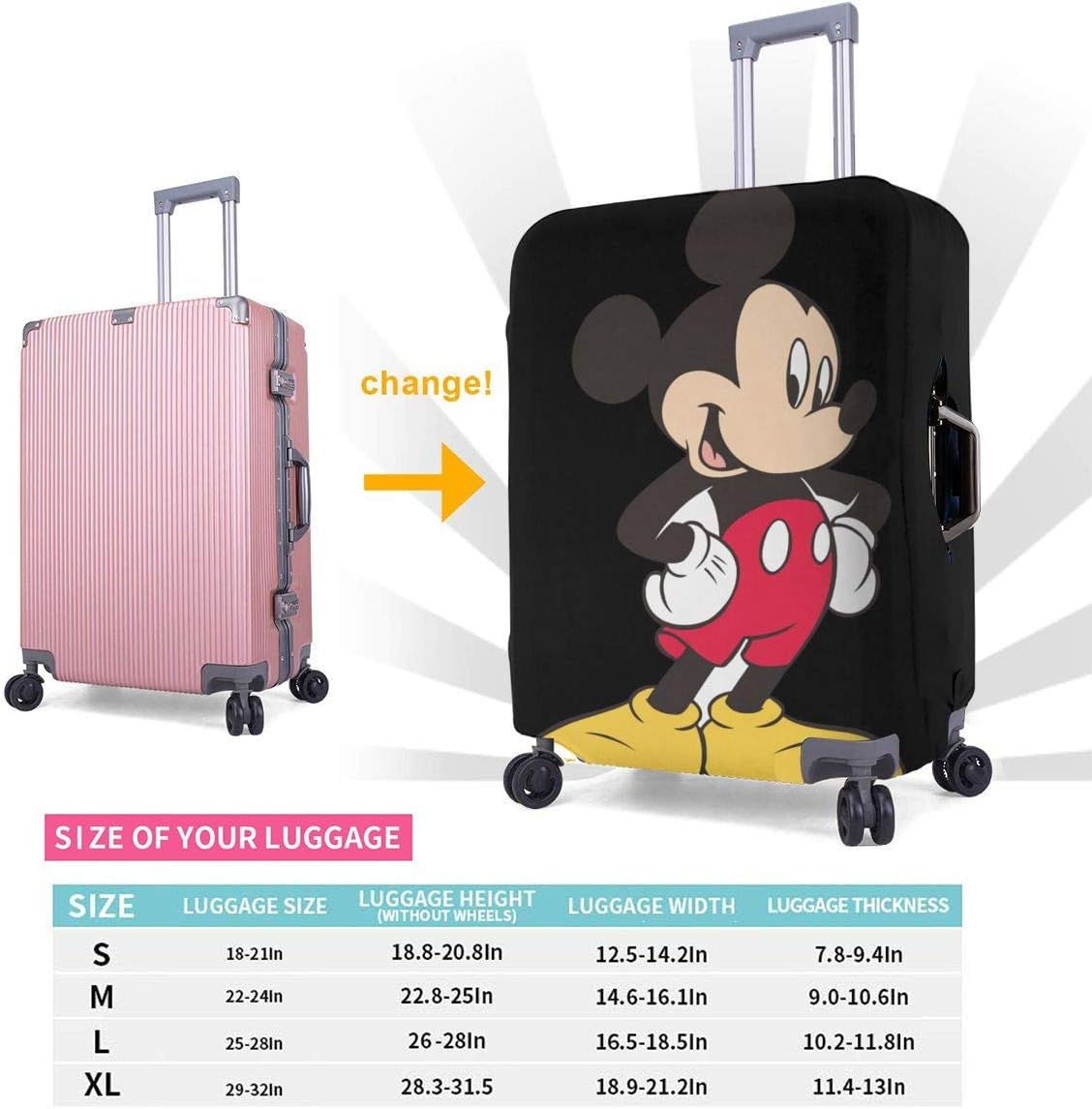 Travel Luggage Cover Mickey Mouse Suitcase Protector Washable Baggage