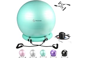 NEUMEE Exercise Ball Chair with Resistance Bands, Yoga Ball Office Chair with Stability Base for Home Gym, Workout Ball for F