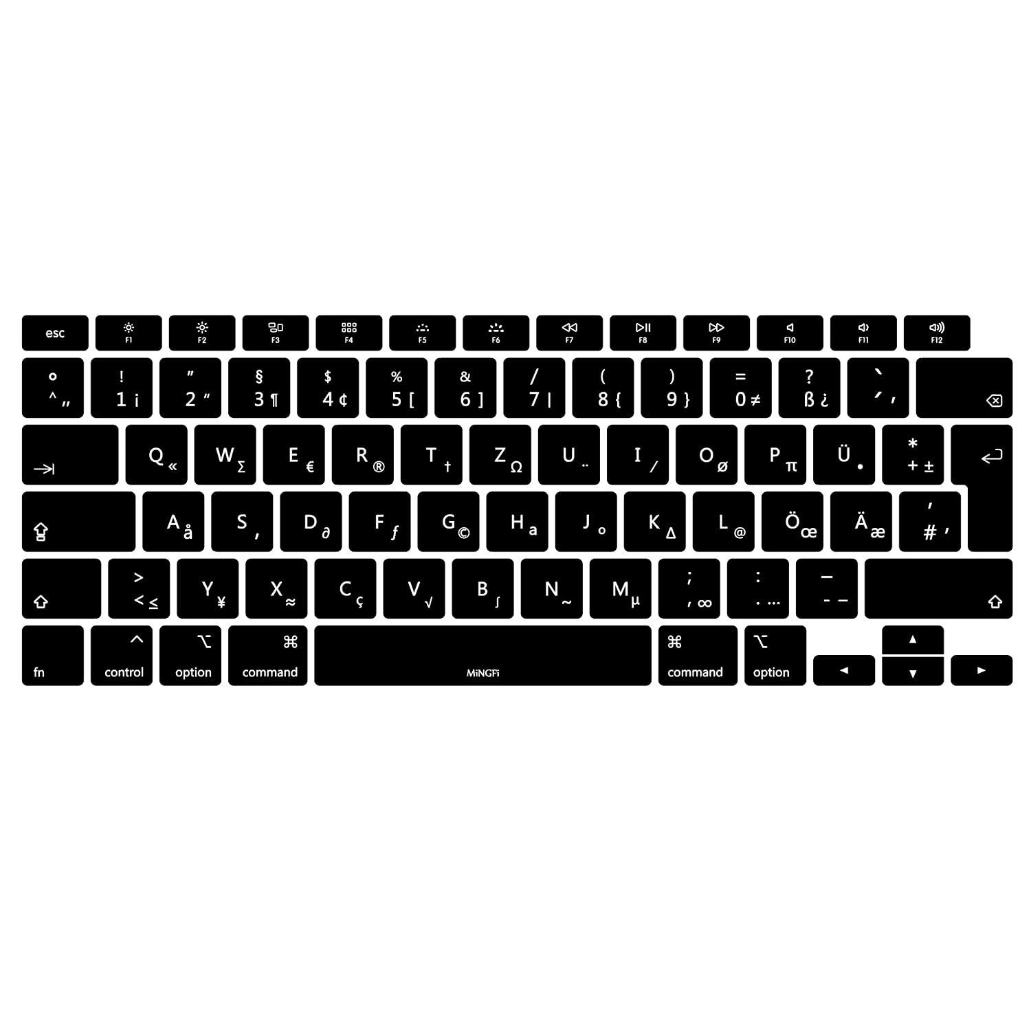 MiNGFi Silicone German QWERTZ Keyboard Cover for MacBook Air 13" A2179 (2020), A2337 (M1, 2020–2022) EU/ISO Layout - Black