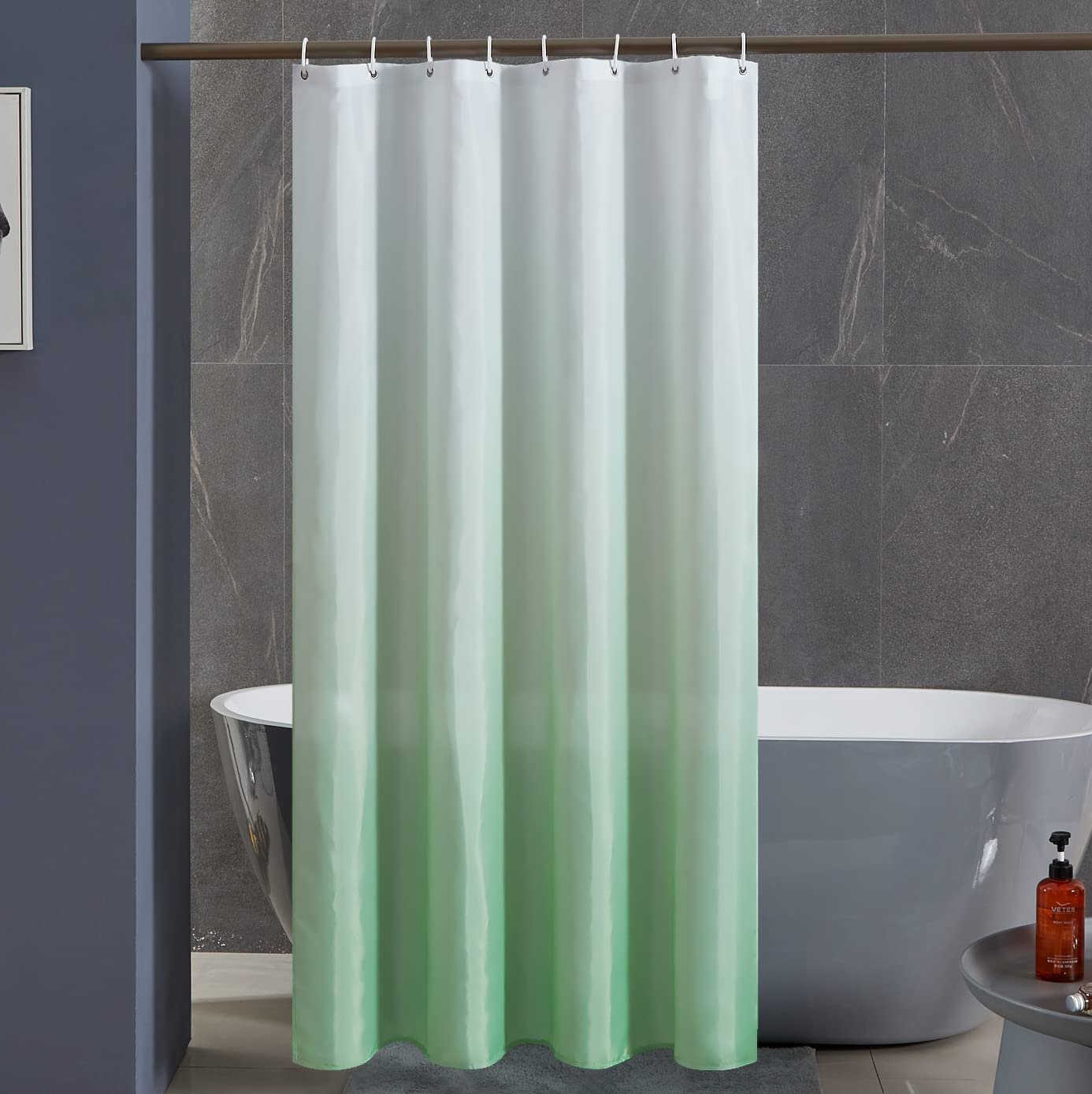 Furlinic Shower Curtain Gradient White to Green Bath Curtains Waterproof Mould Proof Resistant Polyester Fabric 120x200cm Narrow with Hooks 47x78 Inch.