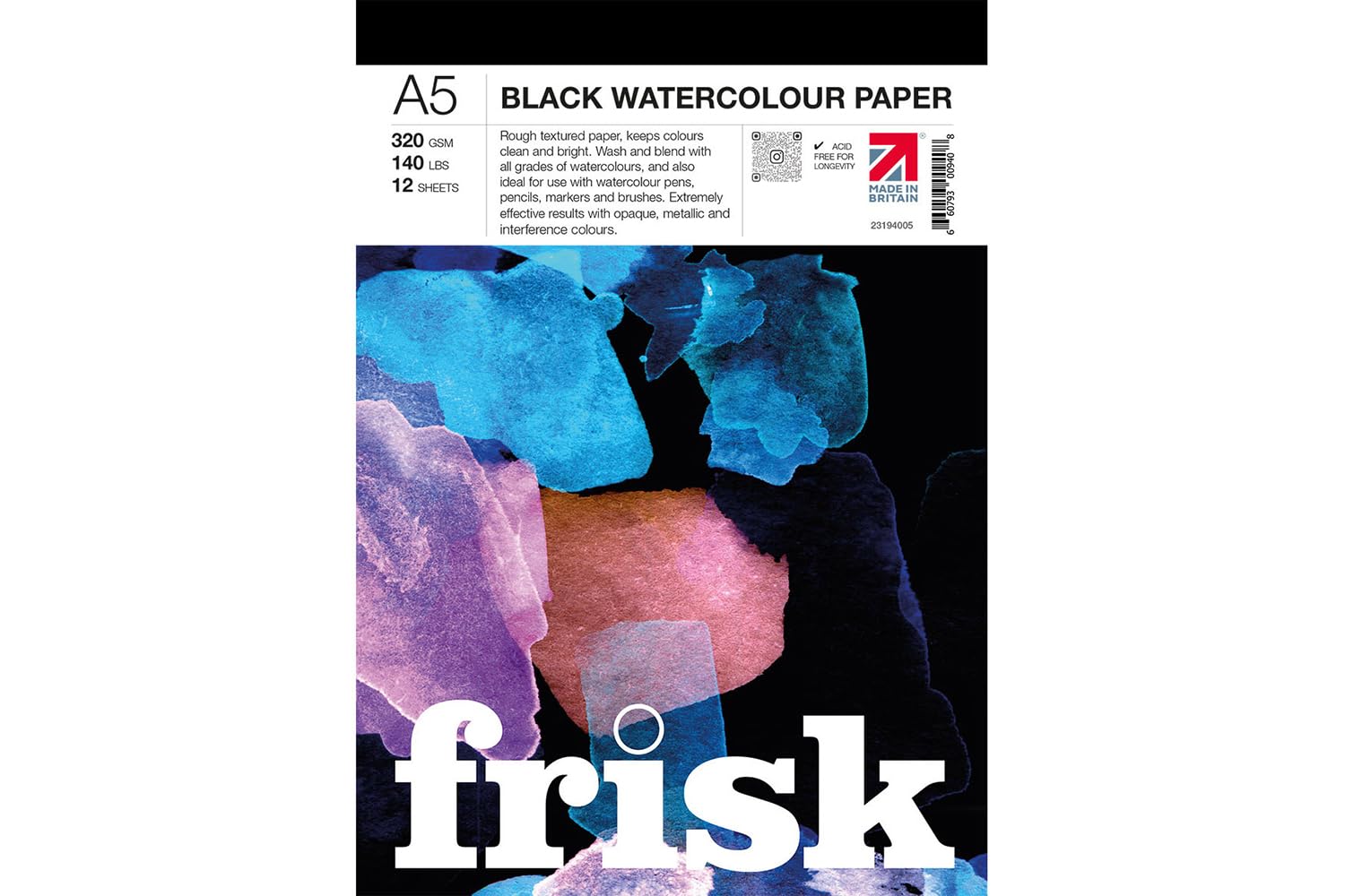 Frisk Black Watercolour Paper Pad A5 320gsm