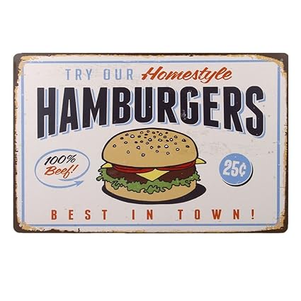 ULTNICE Metall Vintage Post Bar Schilder Blechschild mit Hamburger Muster für Zimmer-Wand-Dekor