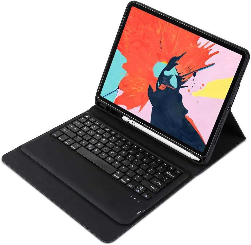 iPad Pro 12.9 3rd Gen Case Keyboard 2018 with Pencil Holder-Earcase PU Leather Tablet Case Connector Anti Scratch Full Body Protective Cover Auto Sleep/Wake for iPad Pro 12.9'' 2018 Release