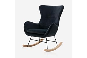 Tsuysi Velvet Rocking Chair Nursery, Upholstered Rocking Chairs with High Backrest and Armrests, Small Glider Chair for Nursery, Living Room, Bedroom (Black)