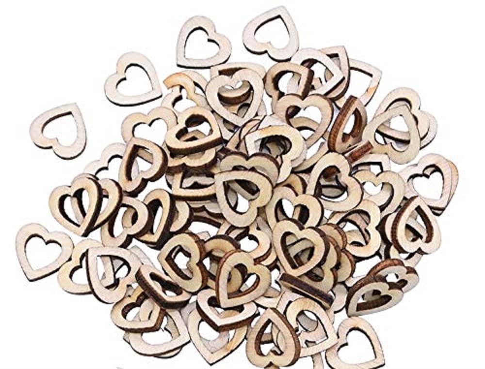 Syntego 100pcs Wooden Heart Confetti Rustic Scatter Hearts Wedding Table Decoration Crafting