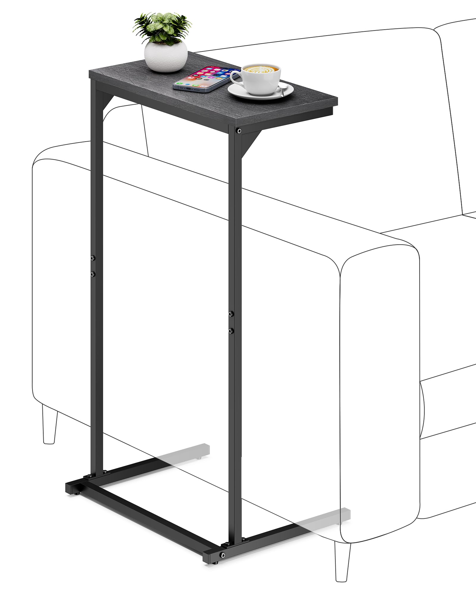 Photo 1 of TUTOTAK C Shaped End Table, Tray Table, Small Side Table, 28.7 inch Tall Couch Table, Tv Tray, Sofa Table, Living Room, Bed Room, Black TB01BK071