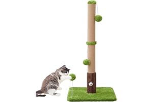 Woochpet 33" Tall Cat Scratching Post for Indoor Cats, Premium Sisal Scratch Posts with Cat Toys and Fun Mouse Holer for Cats at All Ages, Scratcher Tree with Reinforced Stable Base (Green)