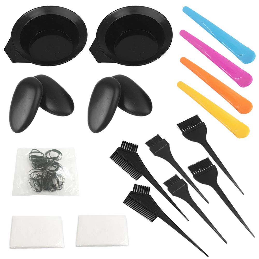 21 Packs Hair Dye Coloring Kit, Sonku Dye Brush Comb Mixing Bowl Ear Caps Shower Cap Apron Sectioning Clips and Hairbands for DIY Salon Hair Dye Tool : Beauty