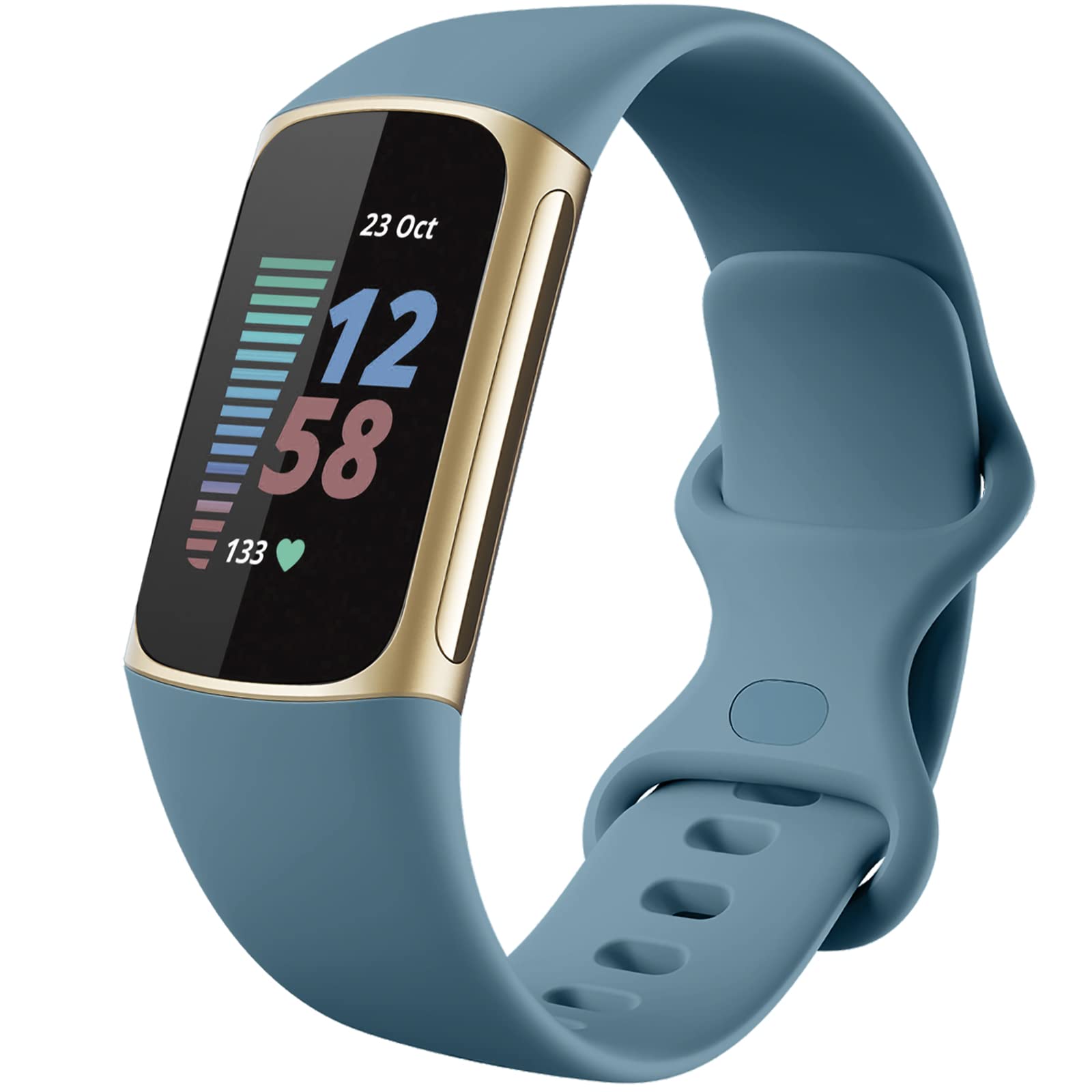 Dirrelo Compatible with Fitbit Charge 5 Strap - Fitbit Charge 6 Strap for Women Men, Soft Silicone Replacement, Sport Waterproof Adjustable Wristband for Charge 5 6,Large Steel Blue
