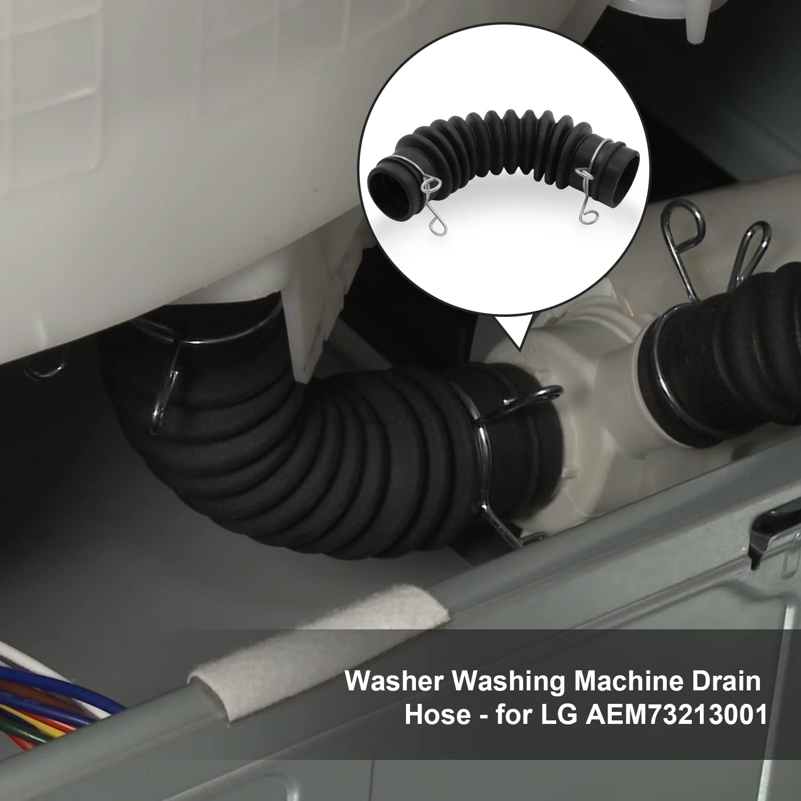 Washer Drain Hose Assembly AEM73213001 - Thicker Tub-to-Pump Connector with Stainless Steel Hose Clamps - Compatible with LG Washing Machines