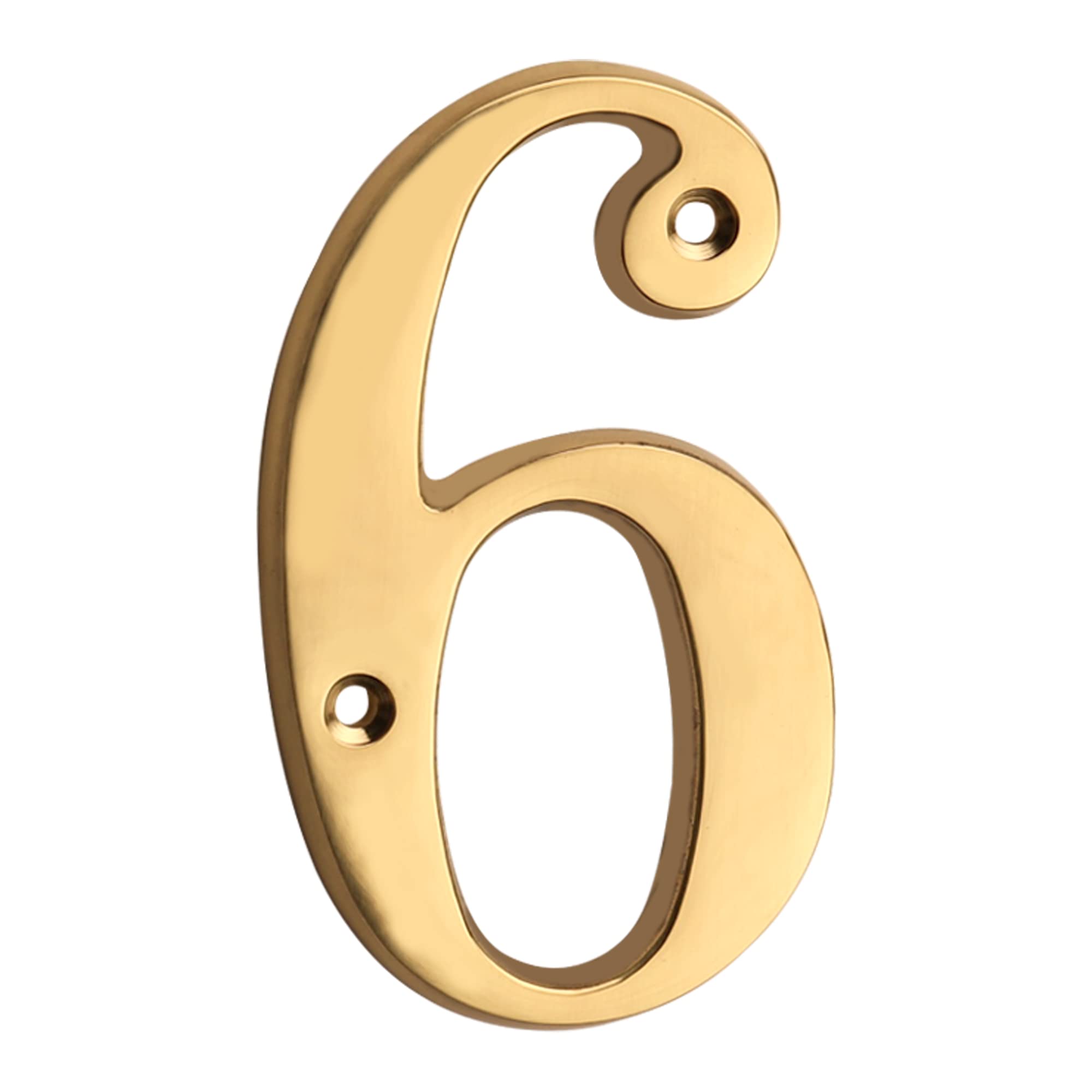 Photo 1 of HASWARE House Number Sign 4 inch (10 cm) Polished Brass Finish Stylish Curvy Modern Door Numbers Signage Plaque Street Home Address Numerals(6, Brass)
