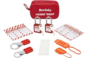 Boviisky Lockout Tagout Kit with Red Safety Padlocks, Hasps Set, Loto Tags, Bag, Electrical Lock Out Tag Out Kits, 1 Keys per Lock