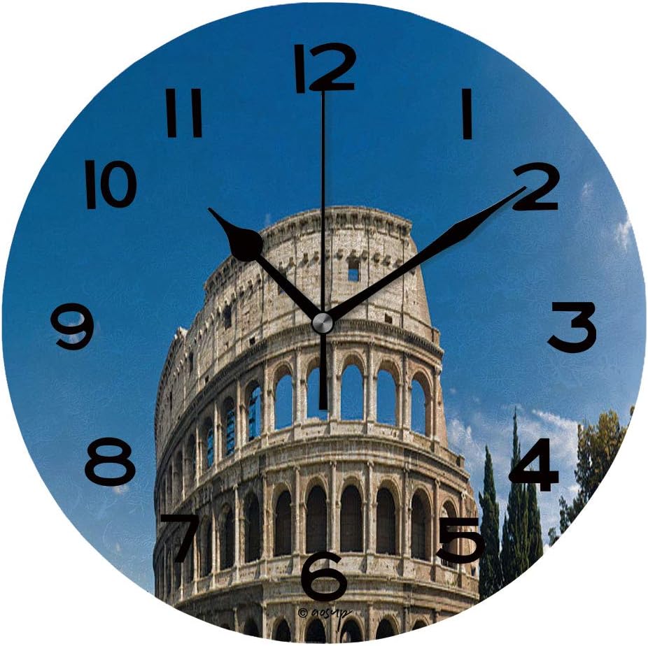 ALUONI 10 inch Round Clock Ancient Roman Colosseum Rome