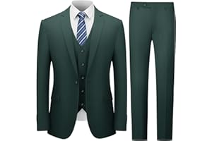 Cooper & Nelson Men's 3 Piece Slim Fit Suit Set, One Button Solid Blazer Jacket Vest Pants with Tie
