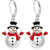 Christmas Earrings Snowman Earrings for Women Sterling Silver Dangle Dangling Leverback Winter Holiday Xmas Gifts