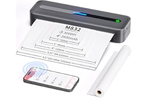 COLORWING M832 Portable Printers Wireless for Travel, 300DPI Mini Compact Inkless Printer, Thermal Bluetooth Printer Compatible with Android and iOS Smartphone & Tablet & Laptop - Gray