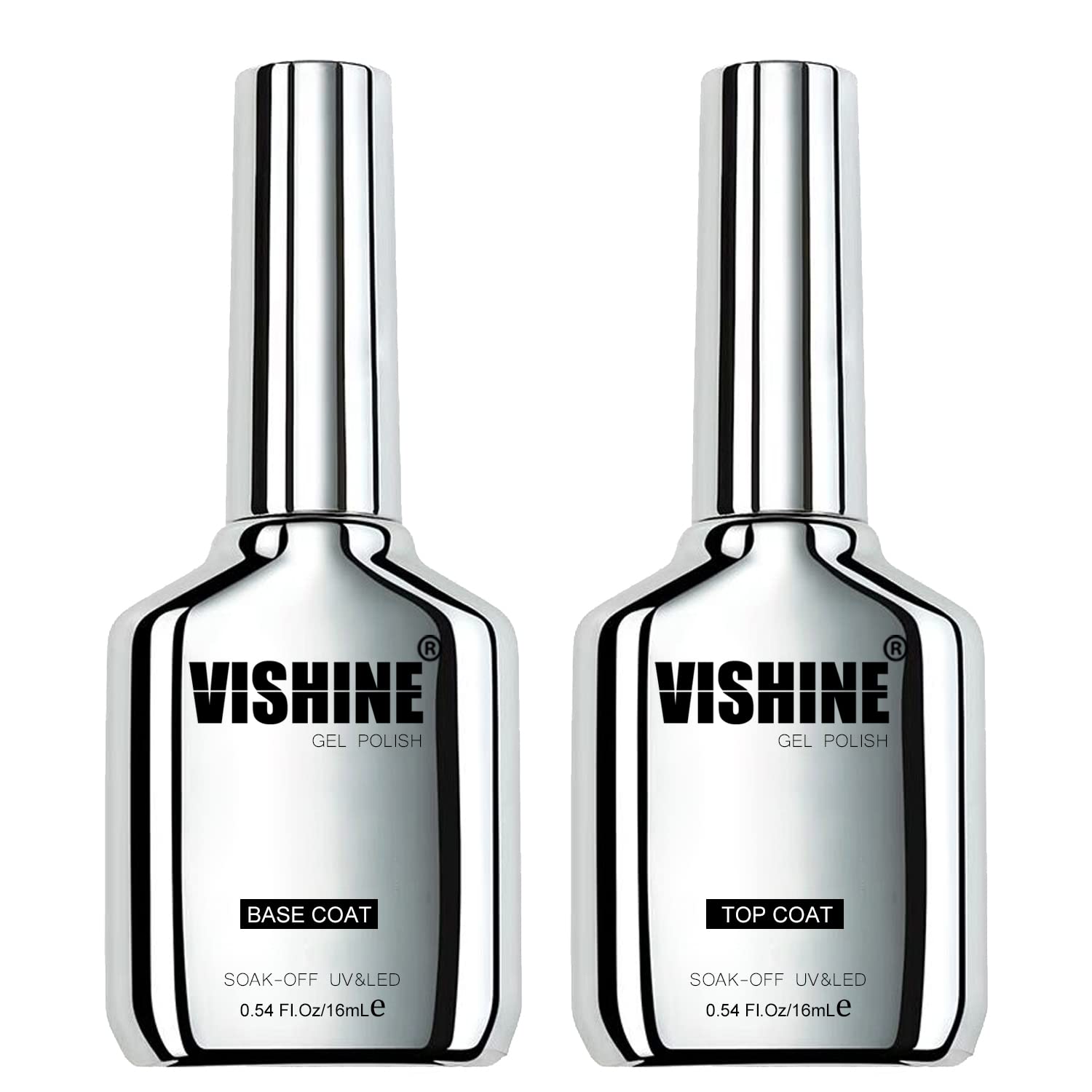 Vishine 16ml DUO Gel Base and Top Coat Set, No Wipe Protective Ultra Glossy, Long Lasting Soak Off UV LED Gel for Home DIY and Nail Salon