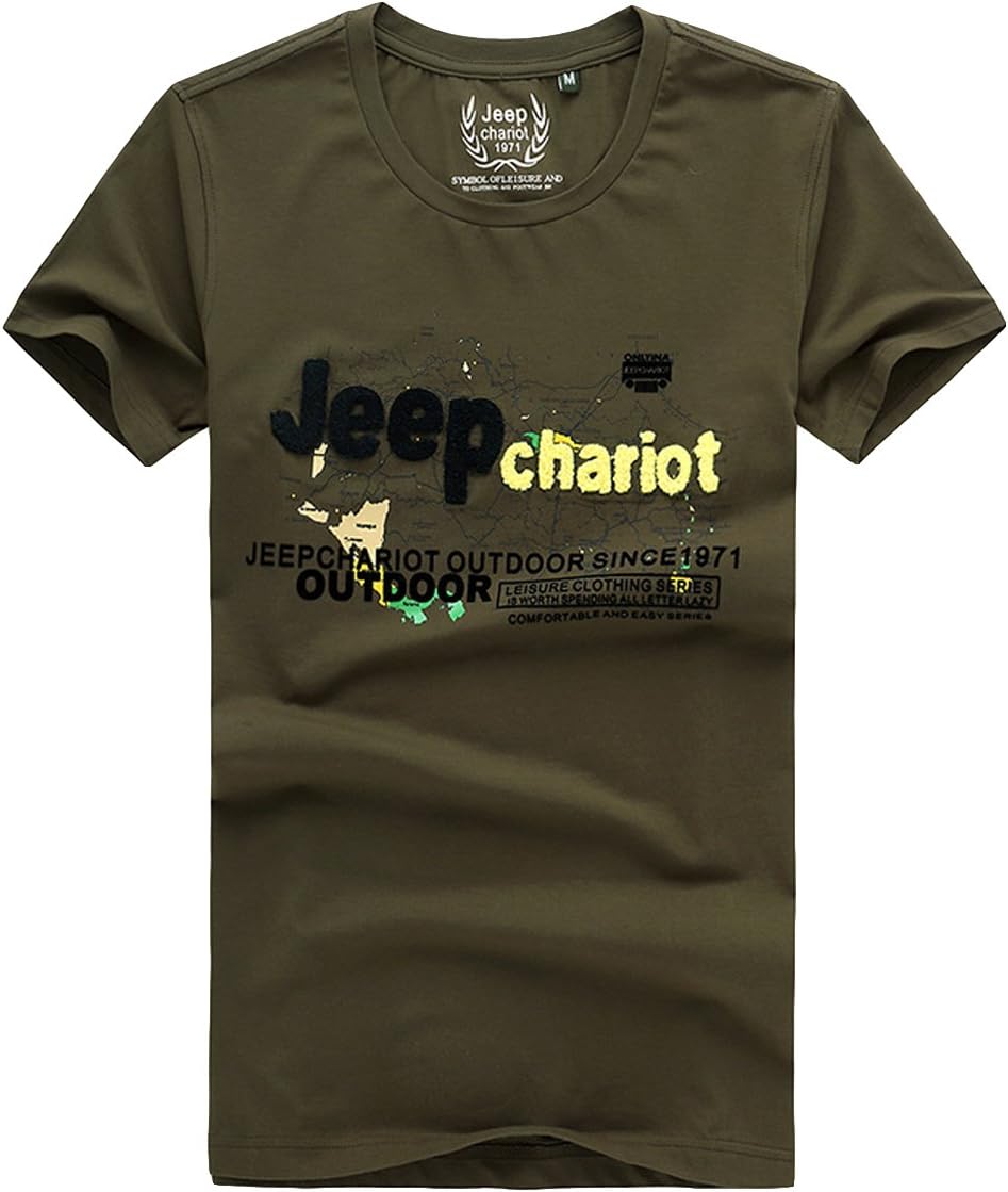 Ubasics Men's Stretch Crewneck Short Sleeve Letter Print T Shirts Shirt Army