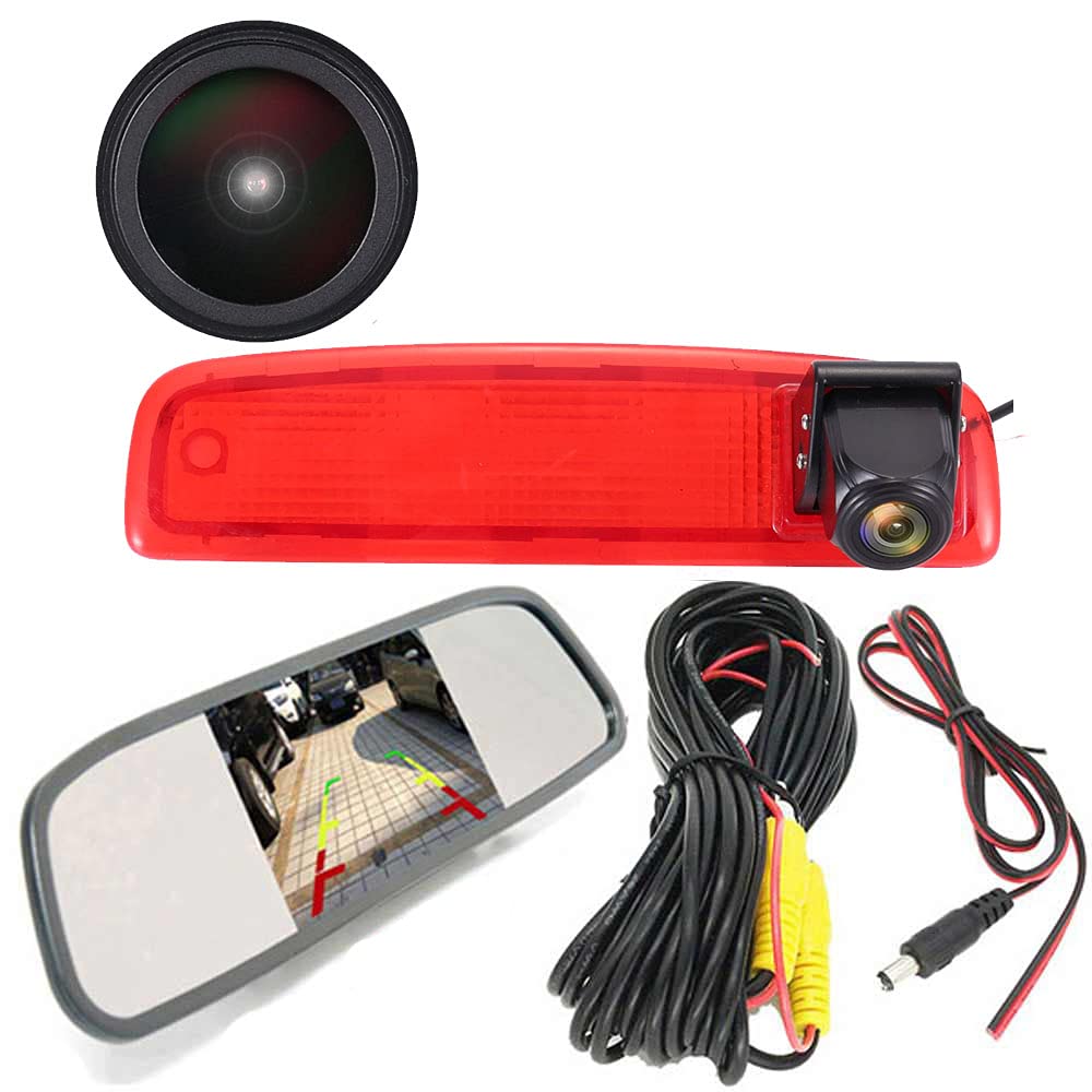 HD IP68 1280 Pixels Brake Light Reversing Camera Roof Camera Parking Aid with Angle Adjustable Night Vision Compatible with Renault Dacia Third Dokker Logan MCV Express Box + Rear View Mirror