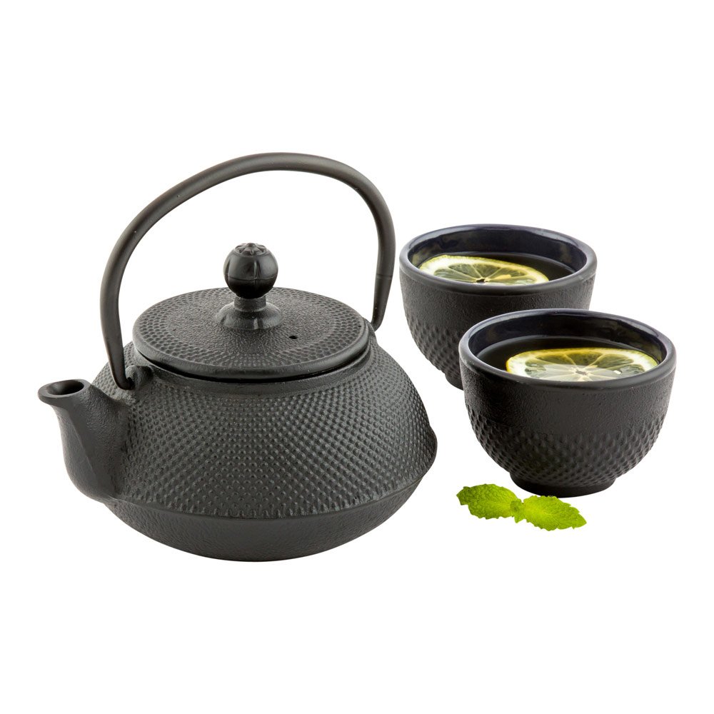 Restaurantware-Tetsubin 20 Ounce Cast Iron Teapot, 1 Hobnail Iron Teapot - With Strainer, Retains Heat, Black Japanese Tea Kettle, Curved Handle