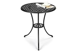SUNNYFURN 24" Outdoor Patio Bistro Table - Cast Aluminum Outdoor Cafe Table with 2Inch Umbrella Hole for Porch,Round Anti-Rust Small Coffee Bistro Table Lattice Weave Pattern Design for Backyard,Garden,Balcony