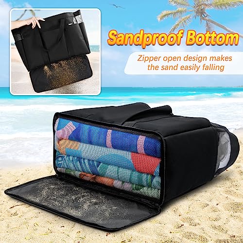 BTNEEU Large Beach Bag 45L Women's Family Beach Bag with Zip Closure 50 x 35 x 20 cm XXL Shopper Weekender Tote Bag for Shopping Travel Picnic